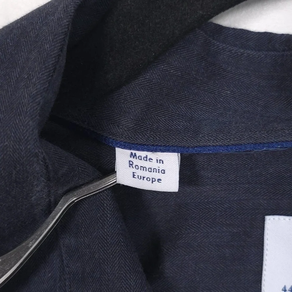 ETON Contemporary Sweden Mens Shirt 17.5 XL Navy Herringbone Cotton Romania EU44